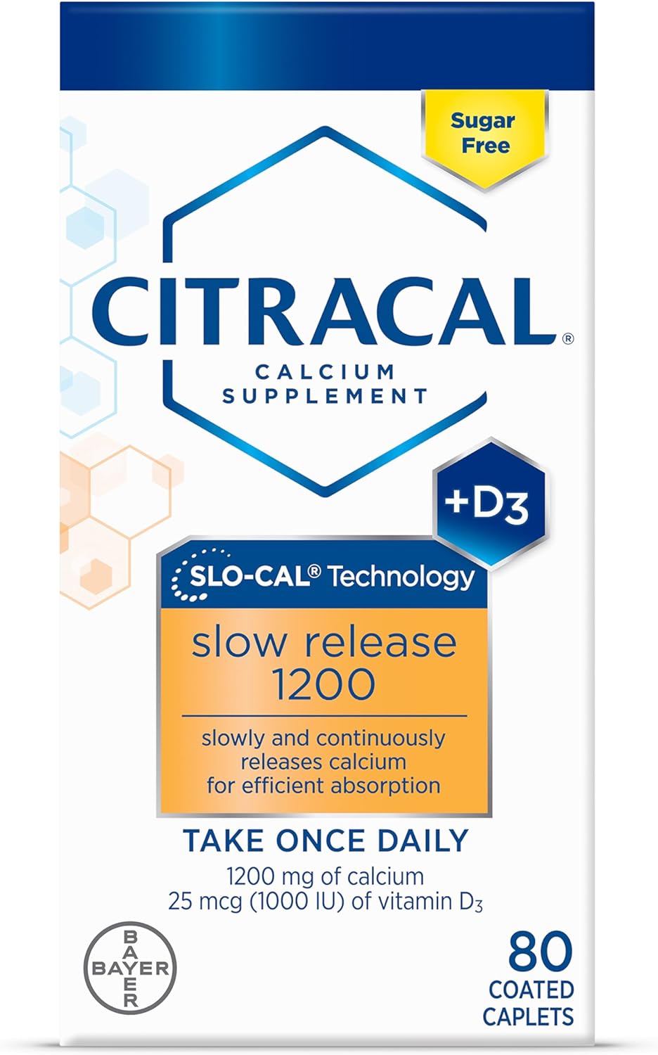 Citracal Slow Release 1200, 1200 mg Calcium Citrate with Vitamin D (1000 IU), Vitamin D3, Bone Health Support, Calcium Supplement for Ages 12+, 80 Count
